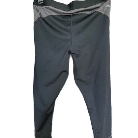 Nike Pants Women L Dri Fit Cropped Running Yoga Joggers Spandex Black Gray - Picture 3 of 12